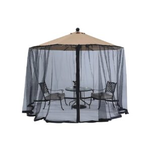 Patio Umbrella Windproof Screen, 9-11 FT, Adjustable, Black with Zipper and 8 Weight Bags