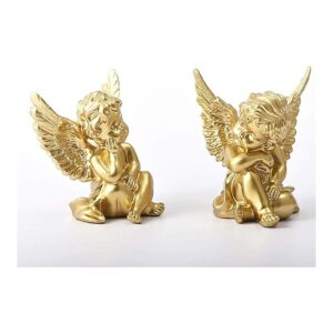 Peaceful Gold Baby Angel Statues Set of 2 Durable Resin Indoor Outdoor Patio Garden Decor