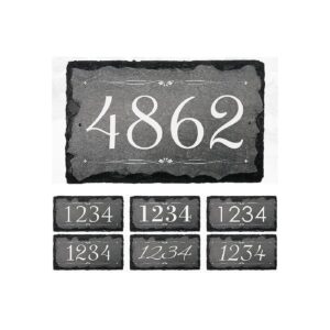 Personalized Slate Stone House Number Plaque with Line Border Design