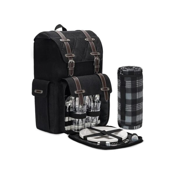 Picnic Backpack Set with 4 Person Capacity, Blanket, and Cooler Bag for Family Picnics