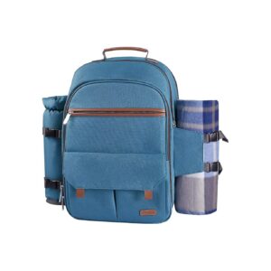 Picnic Backpack for Family and Friends - 4 Person with Blanket and Insulated Cooler Pouch