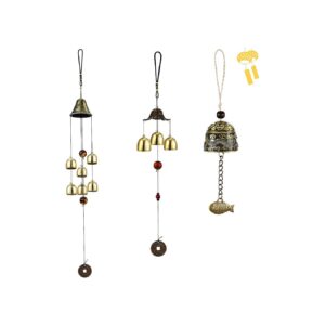 Piece Feng Shui Wind Chimes Set with Vintage Dragon Fish and 3 Bells Lucky Wind Bell