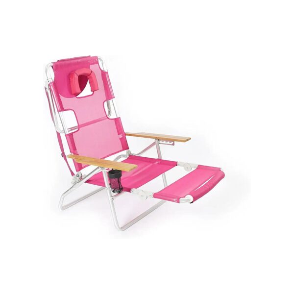 Pink 3N1 Lightweight Reclining Lounge Chair with Footrest and Cup Holder