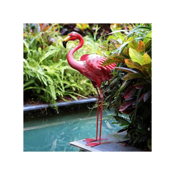 Pink Flamingo Bird Sculpture, Metal Statue, Modern Design, Handcrafted, Weather-Resistant