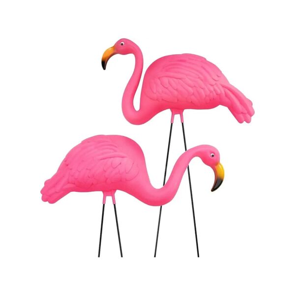 Pink Flamingo Lawn Ornaments 24 Inch Tall 2 Pack Plastic Garden Decor for Outdoor Parties