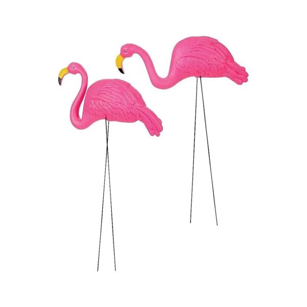 Pink Flamingo Yard Art Set 2 Tall Ornaments with Quality Mounting Rods