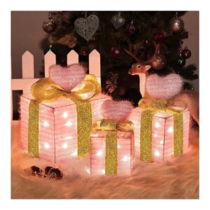 Pink Heart Wedding Decorations Light Up Gift Boxes with Battery Operated LED Lights