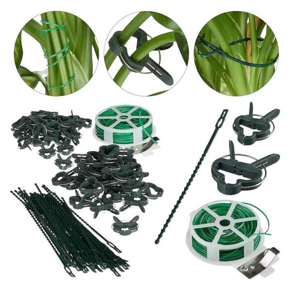 Plant Growing Support Kit with Green Clips Twist Ties and Binding Wire for All Plants