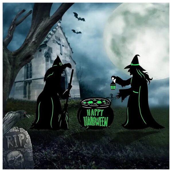 Plastic Halloween Witches Cauldron Silhouette Yard Signs Outdoor Decorations 5 Piece Kit