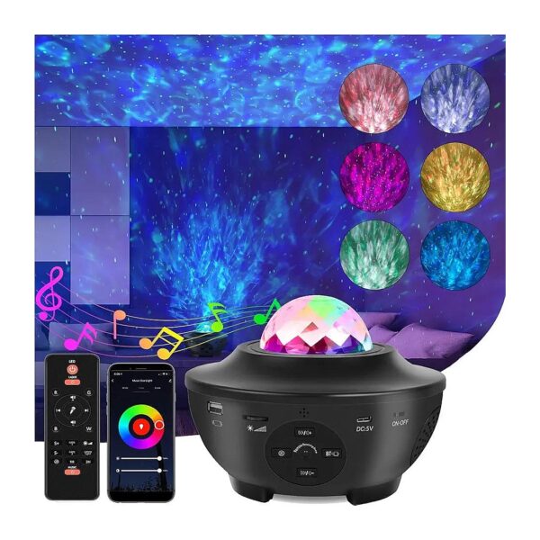 Polished Finish Star Projector Night Light with Voice Control and Bluetooth Music Speaker