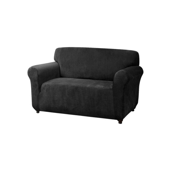 Poly Blend Loveseat Slipcover in Black with Custom Fit Design