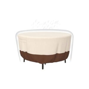 Polycotton Fabric Round Patio Table Cover for Outdoor Dining and Coffee Tables Waterproof