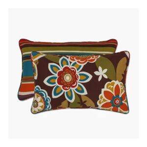 Polyester Brown Orange Throw Pillow Floral Stripe Pattern