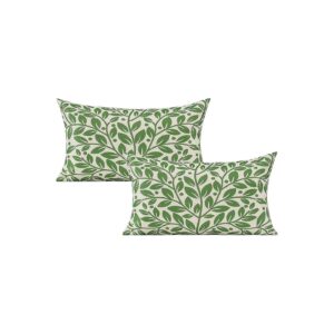 Polyester Cotton Linen Tropical Green Leaves Lumbar Throw Pillow Covers for Sofa Decor