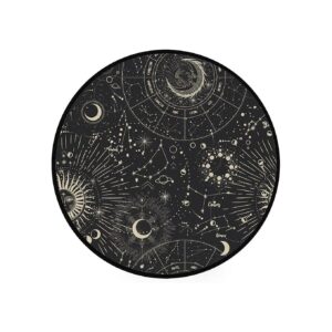 Polyester Round Moon Phase Doormat with Astrology Design for Home Decor and Flooring