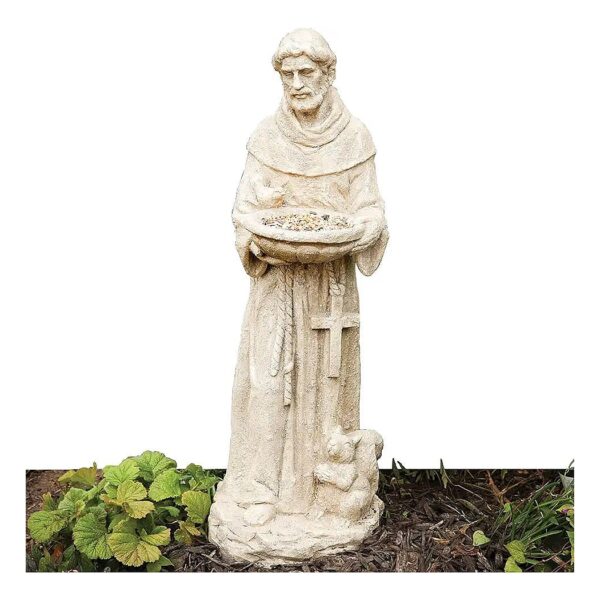 Polyresin St Francis Statue with Built-in Bird Feeder for Garden Decoration