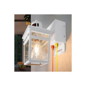 Porch Light Outdoor with GFCI Outlet and Motion Sensor for Dusk to Dawn Lighting