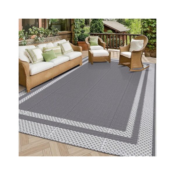 Portable 5x8 Reversible Waterproof Outdoor Rug Braided Material for RV Patio Deck Camping