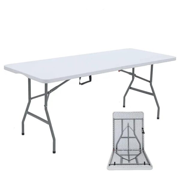 Portable 6 Foot Folding Table for Picnics, BBQs, and Parties with Built-In Carry Handle