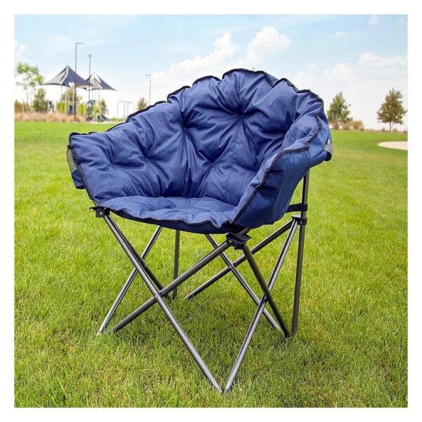 Portable Blue Folding Club Chair with Blue Padded Cushion and Steel Frame