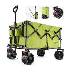 Portable Folding Wagon with Wider 4" Wheels and Adjustable Handle