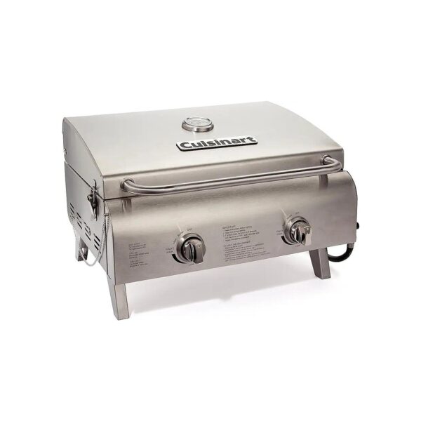 Portable Gas Grill with Two 10,000 BTU Burners and Stainless Steel Construction