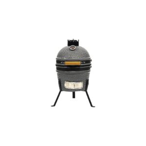 Portable Gray Ceramic Charcoal Grill with Simple Tall Stand and Versatile Cooking Options