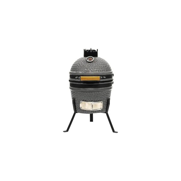 Portable Gray Ceramic Charcoal Grill with Simple Tall Stand and Versatile Cooking Options