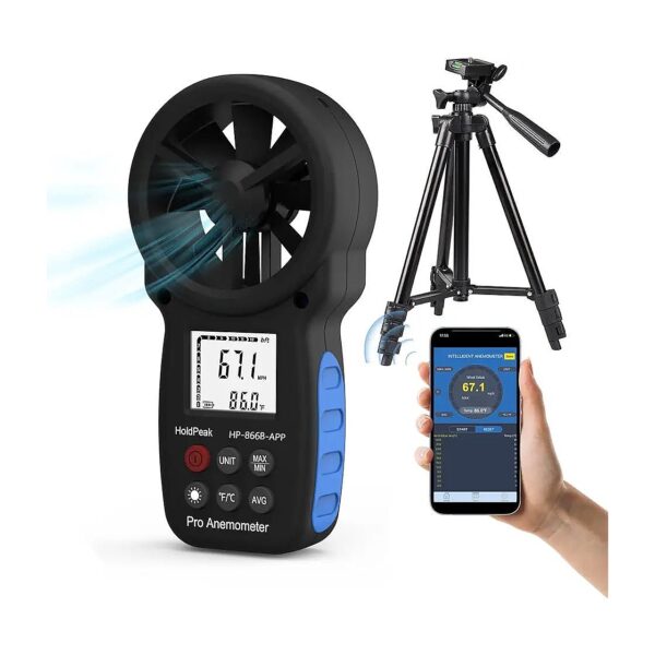 Portable Handheld Anemometer with Bluetooth APP, Air Flow Velocity Temperature Meter