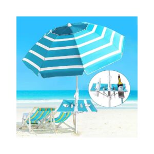 Portable Large Beach Umbrella for Sand Wind with Tilt Pole and Adjustable Height