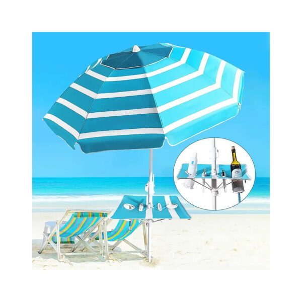 Portable Large Beach Umbrella for Sand Wind with Tilt Pole and Adjustable Height