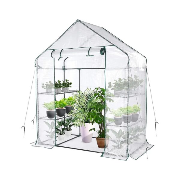 Portable Mini Walk-in Green House with Roll-up Zipper Door and Anchors for Outdoors