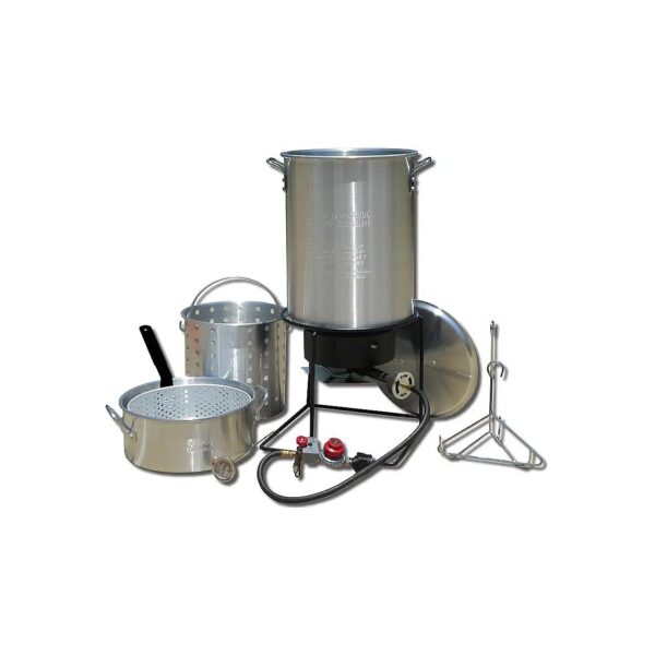 Portable Propane Outdoor Deep Frying and Boiling Combo with 2 Aluminum Cookware Pots