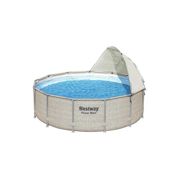 Portable Round Pool Canopy Sunshade System for Above Ground Pools Gray