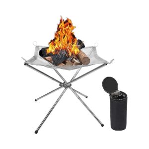 Portable Silver Steel Mesh Fire Pit for Camping and Outdoor Wood Burning