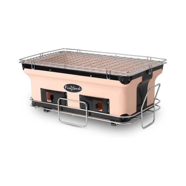 Portable Tan Clay Charcoal Grill with Internal Grates and Adjustable Ventilation