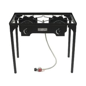 Portable and Rugged Propane Camping Stove with Two 55,000 BTU Cast Iron Burners