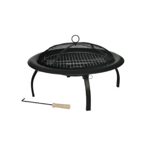 Portable and Versatile Round Steel Fire Pit with Folding Legs and Screen Lift Tool