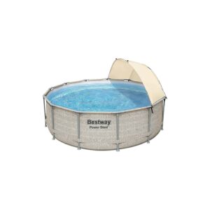 Power Steel Round Above Ground Pool Set with Canopy, Filter Pump and Pool Cover