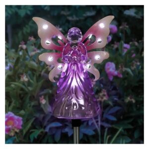 Powered Angel Lawn Stake, 12 Bright LEDs, Pink