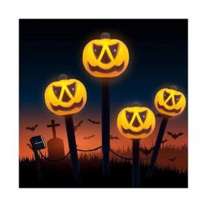 Powered Halloween Pumpkin Pathway Lights for Outdoor Decoration, 4 Pieces, Waterproof