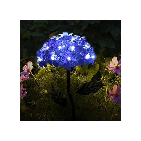 Powered Purple Hydrangea Flower Stake with 26 LED Lights and Assembleable Ground Stake