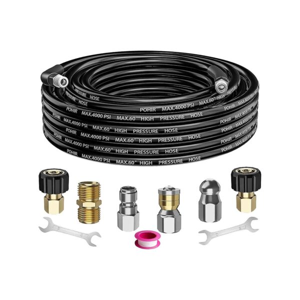 Powerful Sewer Cleaning Kit for Pressure Washer with 25FT Hose and Nozzles