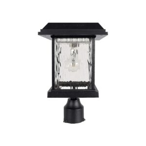 Powerful Solar Panel Outdoor Lamp Post with Black Aluminum and Warm White Glow, 2700K