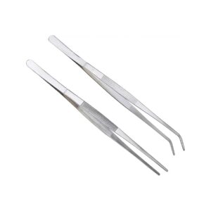 Premium 2 Pcs Straight and Curved Tip Tweezers with Comfortable Ridged Handle