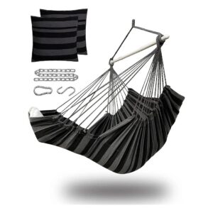 Premium Hammock Chair Swing for Bedroom or Outdoor Use with Foot Rest and 2 Cushions