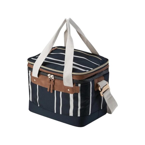 Premium Soft Sided 18 Can Naval Striped Insulated Leakproof Lunchbox for Work and Picnics