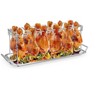 Premium Stainless Steel Chicken Drumstick Rack for Grill with Drip Tray and 12 Slots