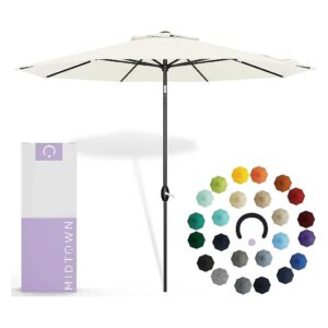 Premium White Sunbrella Fabric 9 Feet Patio Umbrella with Round Shape and Aluminum Frame