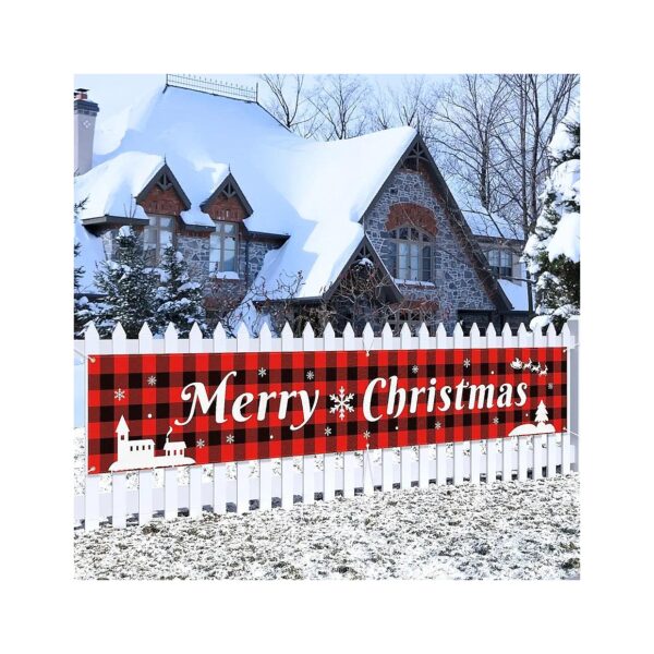 Printed Merry Christmas Banner With Red Buffalo Plaid Design